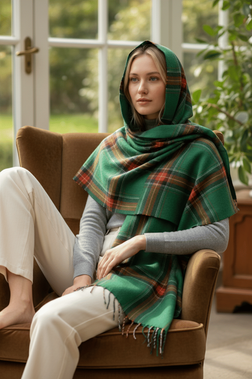 Jade Green/Orange Tartan Scarf